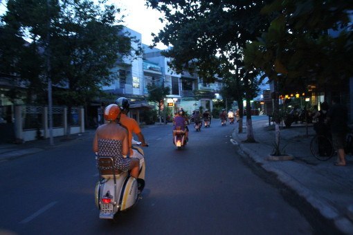 Making our way to bar #2 as dusk falls