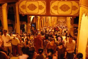 Crowds visiting the temple complex.