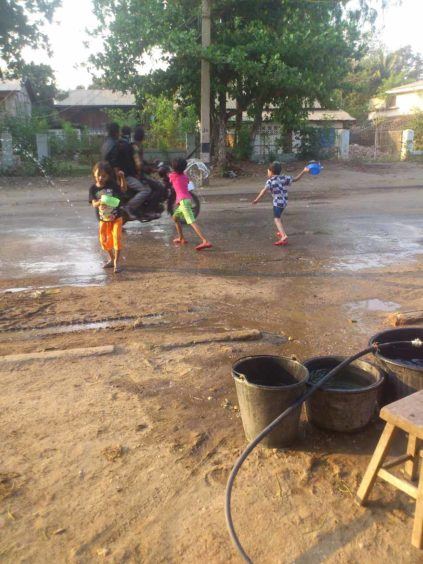 Kids getting into the spirit of Thingyan